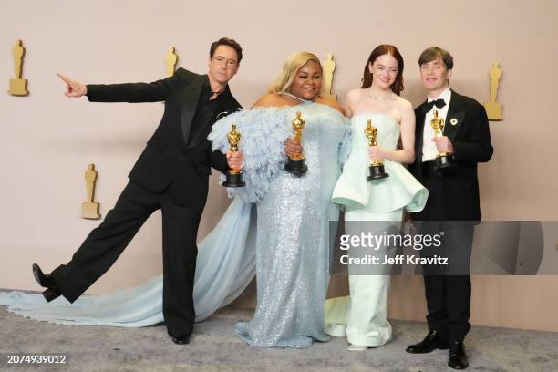 Robert Downey Jr., winner of the Best Actor in a Supporting Role award for “Oppenheimer”, Da'Vine Joy Randolph, winner of the Best Supporting Actress...