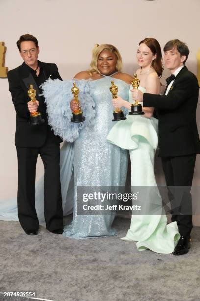 Robert Downey Jr., winner of the Best Actor in a Supporting Role award for “Oppenheimer”, Da'Vine Joy Randolph, winner of the Best Supporting Actress...