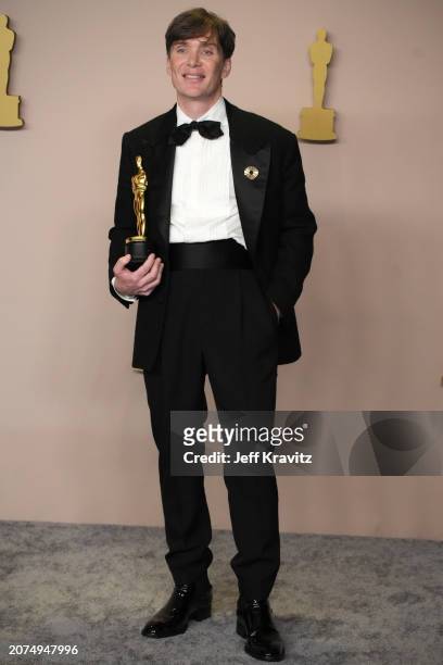 Cillian Murphy, winner of the Best Actor in a Leading Role award for “Oppenheimer”, poses in the press room during the 96th Annual Academy Awards at...