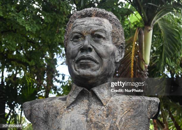 Bust sculpture of Nelson Mandela at Plaza de La Reforma, on December 16 in Cancun, Quintana Roo, Mexico.
