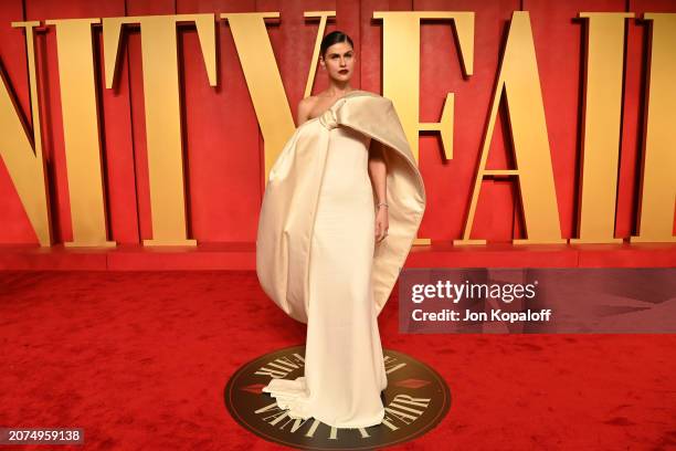 Alexandra Daddario attends the 2024 Vanity Fair Oscar Party Hosted By Radhika Jones at Wallis Annenberg Center for the Performing Arts on March 10,...