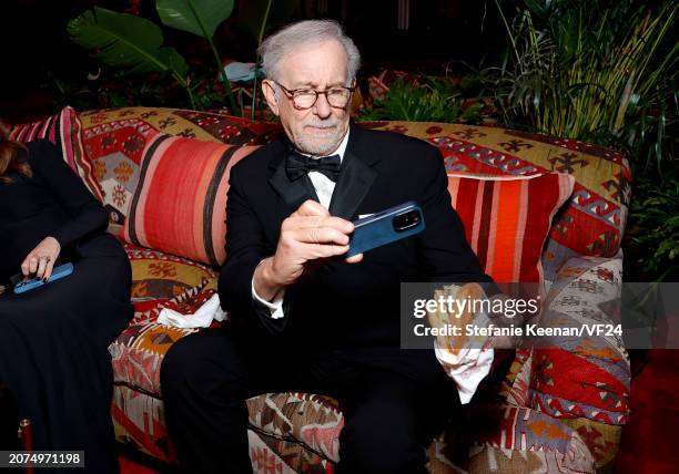 Steven Spielberg attends the 2024 Vanity Fair Oscar Party Hosted By Radhika Jones at Wallis Annenberg Center for the Performing Arts on March 10,...