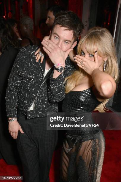 Barry Keoghan and Sabrina Carpenter attend the 2024 Vanity Fair Oscar Party Hosted By Radhika Jones at Wallis Annenberg Center for the Performing...