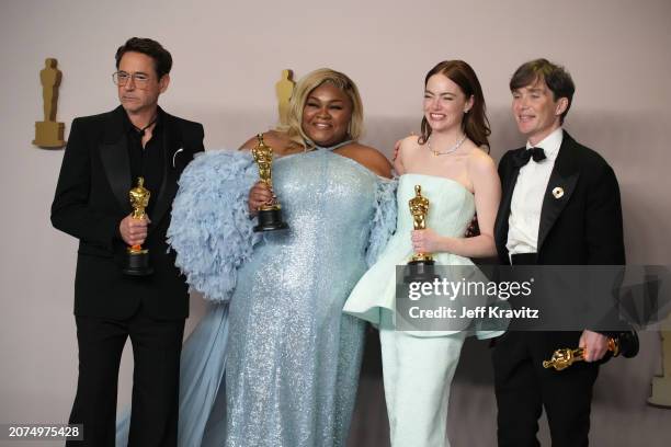 Robert Downey Jr., winner of the Best Actor in a Supporting Role award for “Oppenheimer”, Da'Vine Joy Randolph, winner of the Best Supporting Actress...