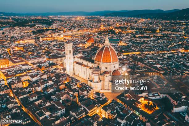 nightfall over cathedral of santa maria del fiore in florence, tuscany, italy - florence italy ストックフォトと画像