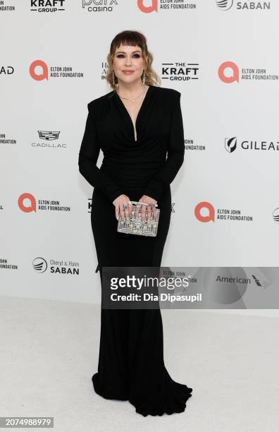 Alyssa Milano attends the Elton John AIDS Foundation's 32nd Annual Academy Awards Viewing Party on March 10, 2024 in West Hollywood, California.