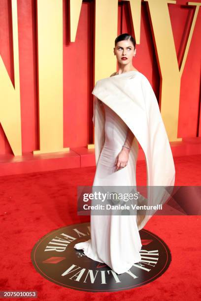 Alexandra Daddario attends the 2024 Vanity Fair Oscar Party Hosted By Radhika Jones at Wallis Annenberg Center for the Performing Arts on March 10,...