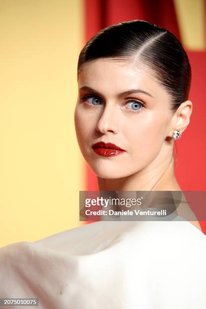 Alexandra Daddario attends the 2024 Vanity Fair Oscar Party Hosted By Radhika Jones at Wallis Annenberg Center for the Performing Arts on March 10,...