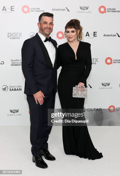 David Bugliari and Alyssa Milano attend the Elton John AIDS Foundation's 32nd Annual Academy Awards Viewing Party on March 10, 2024 in West...