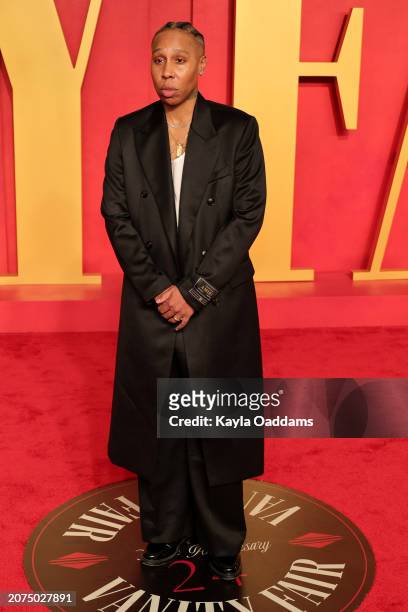 Lena Waithe attends the 2024 Vanity Fair Oscar Party Hosted By Radhika Jones at Wallis Annenberg Center for the Performing Arts on March 10, 2024 in...