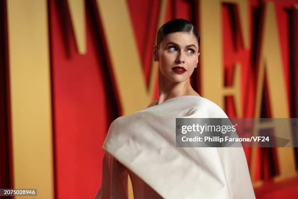 Alexandra Daddario attends the 2024 Vanity Fair Oscar Party Hosted By Radhika Jones at Wallis Annenberg Center for the Performing Arts on March 10,...