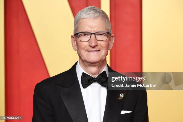 Of Apple Tim Cook attends the 2024 Vanity Fair Oscar Party Hosted By Radhika Jones at Wallis Annenberg Center for the Performing Arts on March 10,...