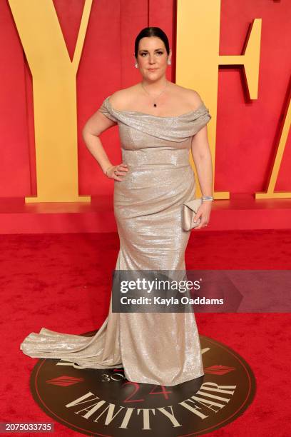 Melanie Lynskey attends the 2024 Vanity Fair Oscar Party Hosted By Radhika Jones at Wallis Annenberg Center for the Performing Arts on March 10, 2024...