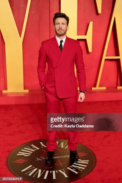 Chris Evans attends the 2024 Vanity Fair Oscar Party Hosted By Radhika Jones at Wallis Annenberg Center for the Performing Arts on March 10, 2024 in...