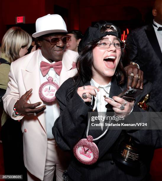 Flavor Flav and Billie Eilish attend the 2024 Vanity Fair Oscar Party Hosted By Radhika Jones at Wallis Annenberg Center for the Performing Arts on...