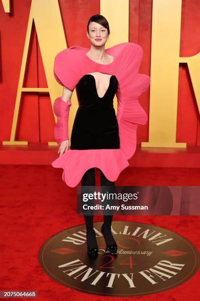 Andrea Riseborough attends the 2024 Vanity Fair Oscar Party Hosted By Radhika Jones at Wallis Annenberg Center for the Performing Arts on March 10,...