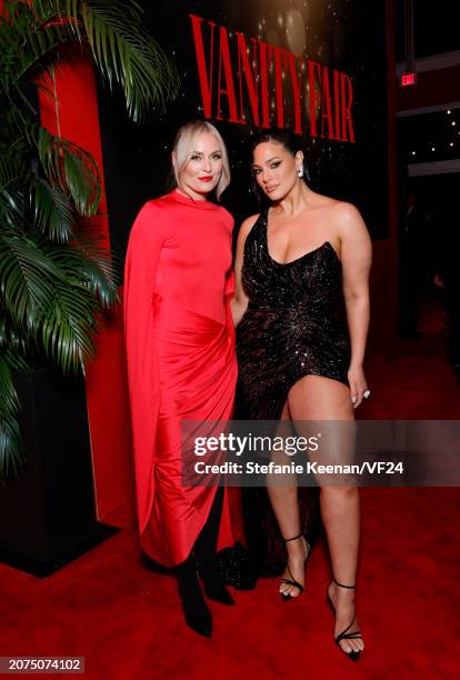 Lindsey Vonn and Ashley Graham attend the 2024 Vanity Fair Oscar Party Hosted By Radhika Jones at Wallis Annenberg Center for the Performing Arts on...