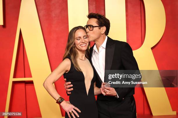Robert Downey Jr. And Susan Downey attend the 2024 Vanity Fair Oscar Party Hosted By Radhika Jones at Wallis Annenberg Center for the Performing Arts...