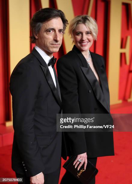 Noah Baumbach and Greta Gerwig attend the 2024 Vanity Fair Oscar Party Hosted By Radhika Jones at Wallis Annenberg Center for the Performing Arts on...