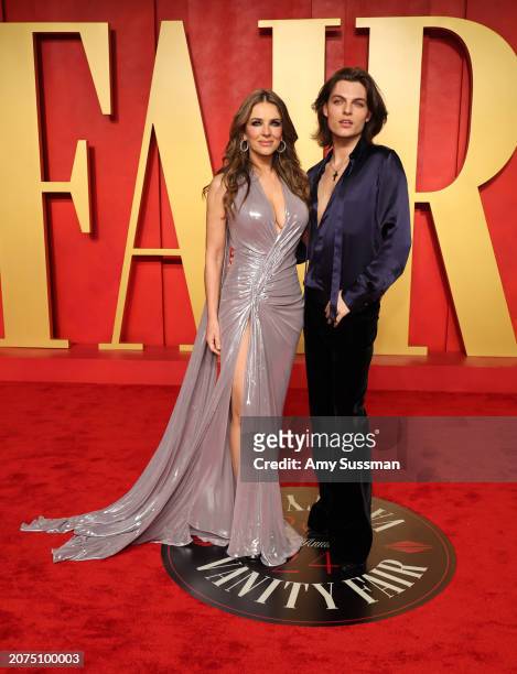 Elizabeth Hurley and Damian Hurley attend the 2024 Vanity Fair Oscar Party Hosted By Radhika Jones at Wallis Annenberg Center for the Performing Arts...