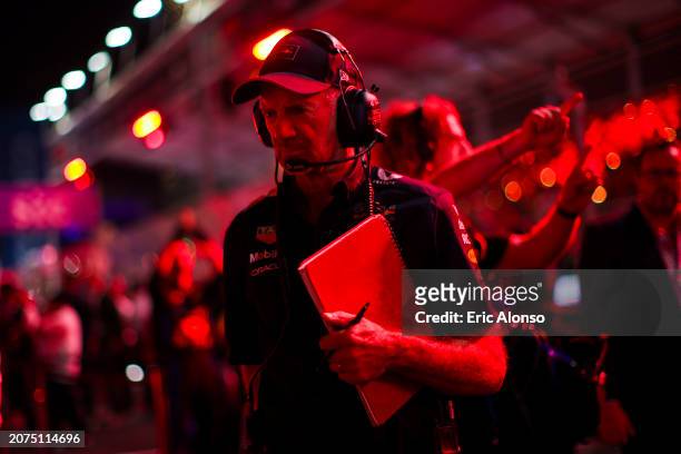 Adrian Newey, the Chief Technical Officer of Oracle Red Bull Racing looks on during the F1 Grand Prix of Saudi Arabia at Jeddah Corniche Circuit on...