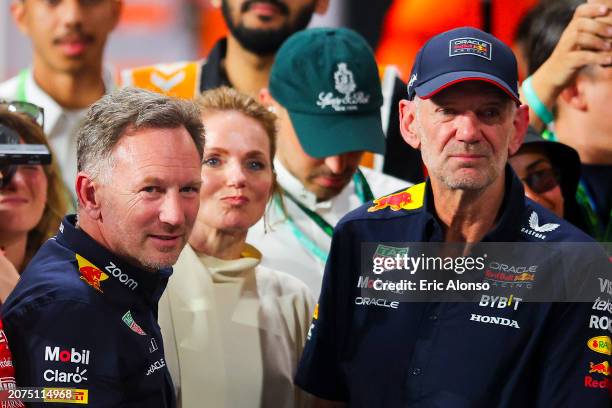 Geri Horner, Oracle Red Bull Racing Team Principal Christian Horner and Adrian Newey, the Chief Technical Officer of Oracle Red Bull Racing enjoy the...