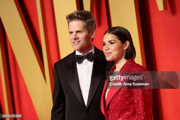 Ryan Piers Williams and America Ferrera attends the 2024 Vanity Fair Oscar Party Hosted By Radhika Jones at Wallis Annenberg Center for the...