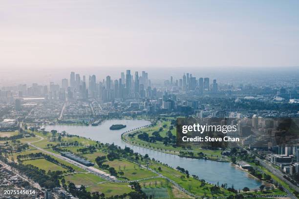 aerial view of albert park - melbourne racing stock pictures, royalty-free photos & images