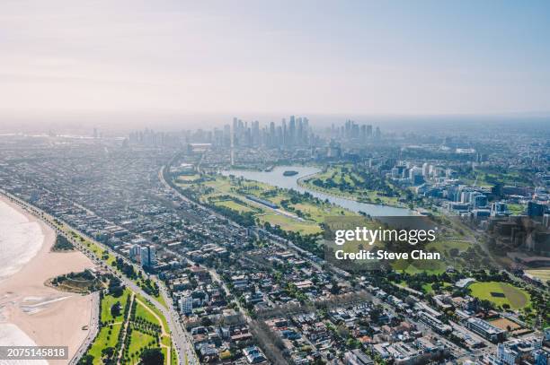 aerial view of albert park - melbourne racing stock pictures, royalty-free photos & images