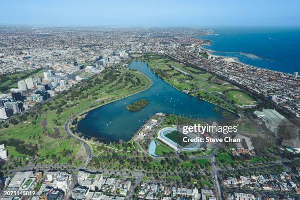 aerial view of albert park - team sport australia stock pictures, royalty-free photos & images