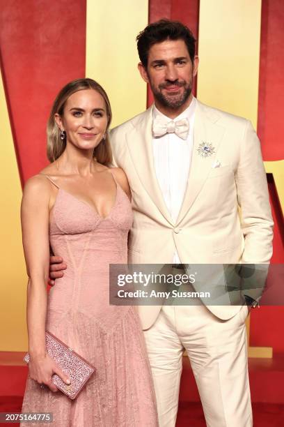 Emily Blunt and John Krasinski attend the 2024 Vanity Fair Oscar Party Hosted By Radhika Jones at Wallis Annenberg Center for the Performing Arts on...