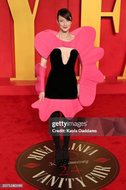 Andrea Riseborough attends the 2024 Vanity Fair Oscar Party Hosted By Radhika Jones at Wallis Annenberg Center for the Performing Arts on March 10,...