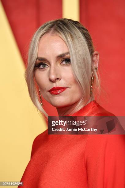 Lindsey Vonn attends the 2024 Vanity Fair Oscar Party Hosted By Radhika Jones at Wallis Annenberg Center for the Performing Arts on March 10, 2024 in...