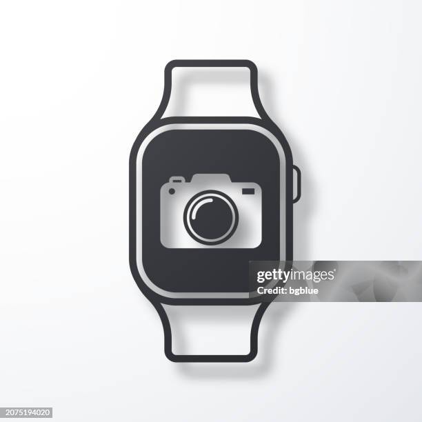 smartwatch with camera. icon with shadow on white background - photo shoot vector stock illustrations