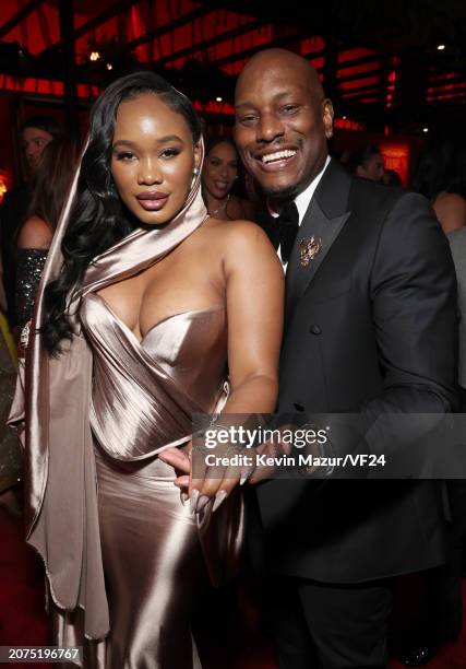 Zelie Timothy and Tyrese Gibson attend the 2024 Vanity Fair Oscar Party Hosted By Radhika Jones at Wallis Annenberg Center for the Performing Arts on...