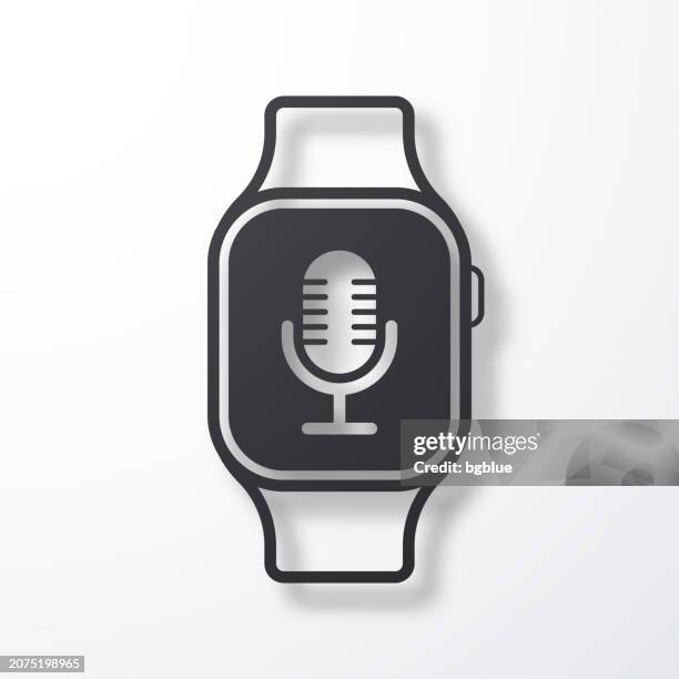smartwatch with microphone. icon with shadow on white background - voice message stock illustrations