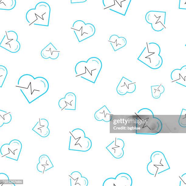 stockillustraties, clipart, cartoons en iconen met heartbeat - heart pulse. seamless pattern. line icons on white background - medical technology background white