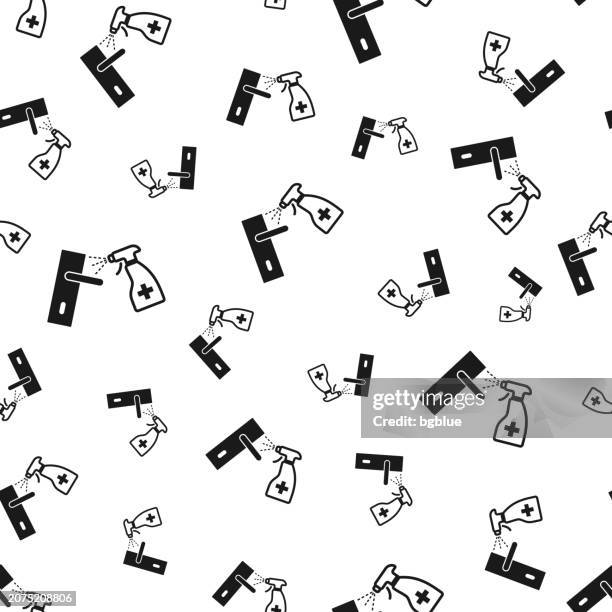 door handle disinfection. seamless pattern. icons on white background - doorknob stock illustrations