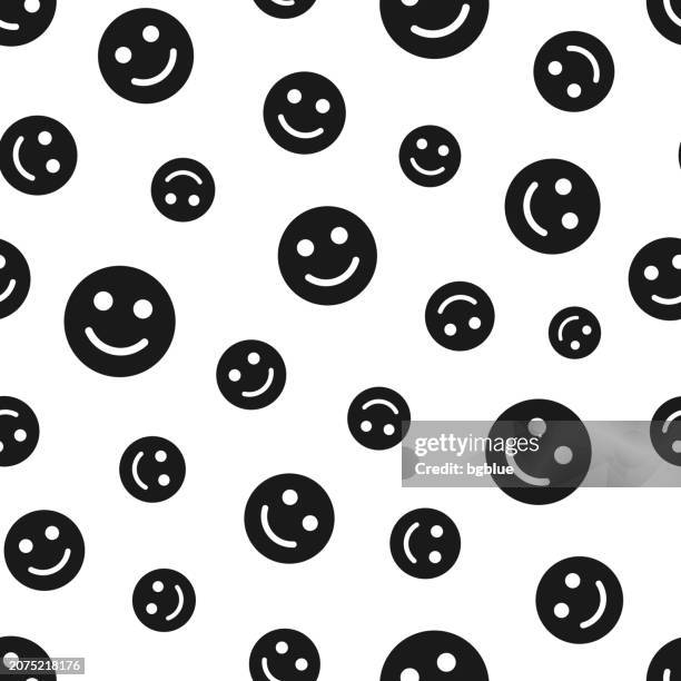 smile - happy face emoji. seamless pattern. icons on white background - emoticon-pattern stock illustrations