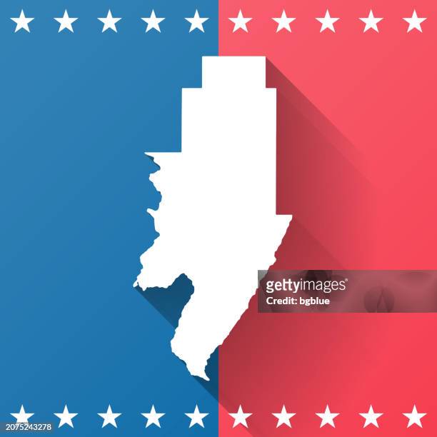 menominee county, michigan. karte auf blauem und rotem hintergrund - menominee county michigan stock-grafiken, -clipart, -cartoons und -symbole