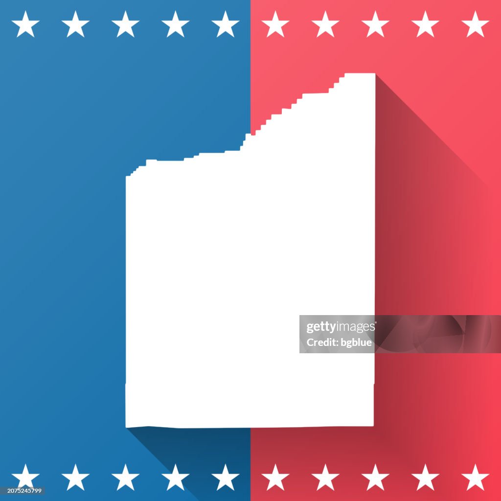 Condado de Jackson, Oregón. Mapa sobre fondo azul y rojo