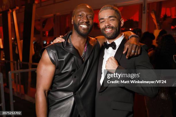 Aldis Hodge and Kingsley Ben-Adir attend the 2024 Vanity Fair Oscar Party Hosted By Radhika Jones at Wallis Annenberg Center for the Performing Arts...