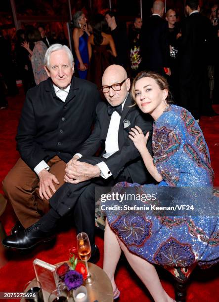 Bone Burnett, Patrick Stewart, and Sunny Ozell attends the 2024 Vanity Fair Oscar Party Hosted By Radhika Jones at Wallis Annenberg Center for the...