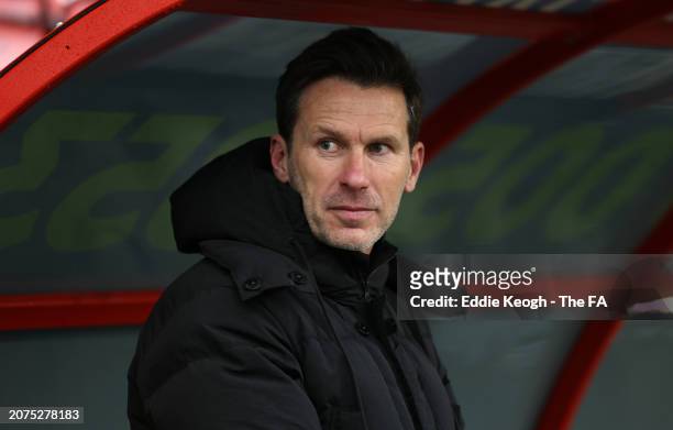 Manager Gareth Taylor of Manchester City during the Adobe Women's FA Cup Quarter Final match between at Brisbane Road on March 10, 2024 in London,...