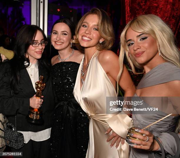 Billie Eilish, Maude Apatow, Sydney Sweeney and Camila Cabello attend the 2024 Vanity Fair Oscar Party Hosted By Radhika Jones at Wallis Annenberg...