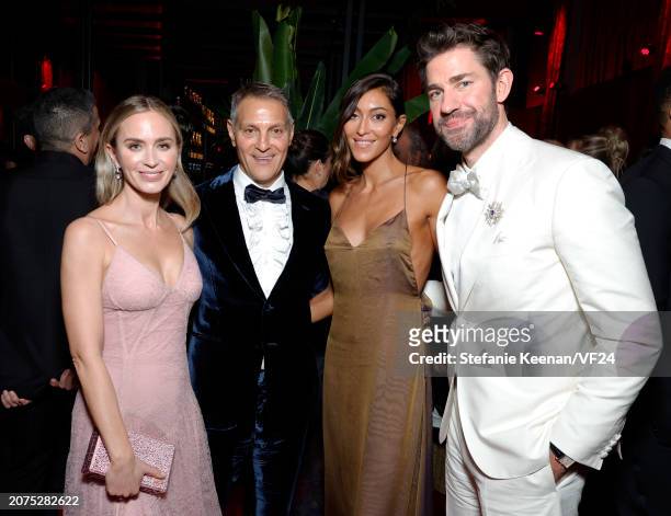 Emily Blunt, Ari Emanuel, Sarah Staudinger,and John Krasinski attend the 2024 Vanity Fair Oscar Party Hosted By Radhika Jones at Wallis Annenberg...