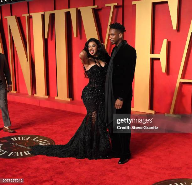 Cardi B arrives at the 2024 Vanity Fair Oscar Party Hosted By Radhika Jones at Wallis Annenberg Center for the Performing Arts on March 10, 2024 in...