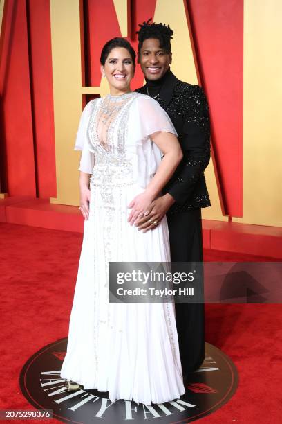 Suleika Jaouad and Jon Batiste attend the 2024 Vanity Fair Oscar Party hosted by Radhika Jones at Wallis Annenberg Center for the Performing Arts on...