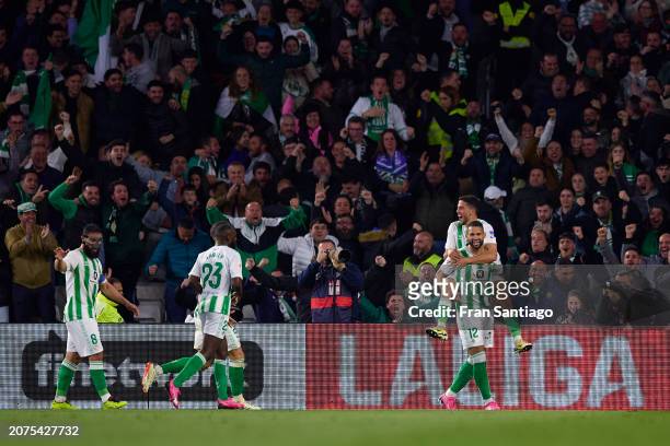 Willian Jose of Real Betis celebrates after scoring the teams second goal during the LaLiga EA Sports match between Real Betis and Villarreal CF at...