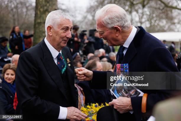 Sir Lindsay Hoyle, Speaker of the House of Commons, is greeted as he attends a Commonwealth Day Ceremony at Memorial Gate on March 11, 2024 in...